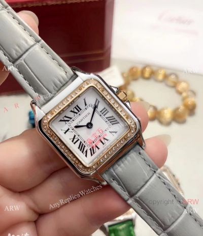 Copy Panthere de Cartier 27mm Watch 2 Tone Gray Leather Strap